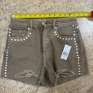 Stud-Trim Distressed Womens Shorts - Brown BlankNYC